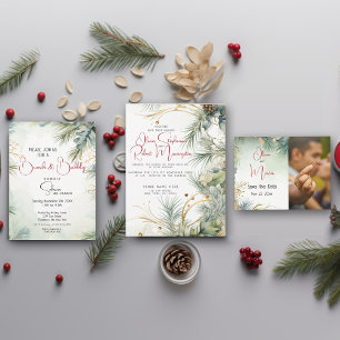 Invitation Mariage   Aquarelle Pine Mistletoe et Berries