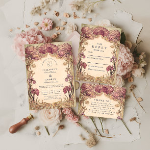 Cartons Réponse Mariage orchidée Art nouveau