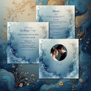 Invitation mariage à l'encre de marbre côtier bleu blanc rêve