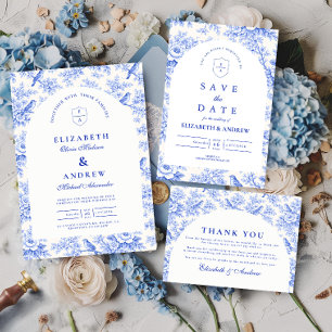 Carte De Remerciements Mariage à la chinoiserie classique bleu blanc