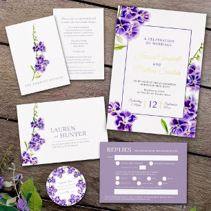 Carte D'accompagnement détails mariages fleurs violettes simples