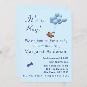 Carte De Remerciements Cute It's a Boy Teddy Bear and Balloons Theme