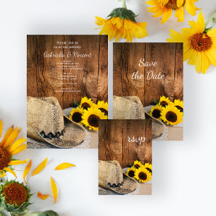 Cartons Réponse Cowboy Casquette, Sunflowers Grange Mariage en boi