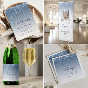 Invitation Chic Parties scintillant Drip Blue 21e anniversair