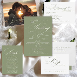 Save The Date Classic Sage Green Calligraphie QR Code Deux photo