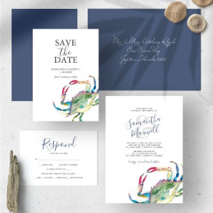 Crab Beach Wedding All In One Invitation Modèle