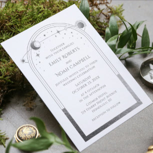 Invitation Tout En Un Espace astronomique mystique en argent blanc Sun M