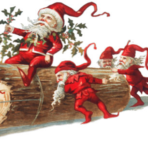 Sticker Rond Noël Rouge Elfes Beau Argent