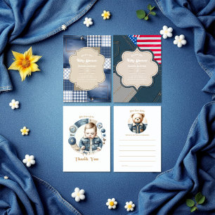 Invitation Denim Patchwork Rustique Chic Bleu Jean Baby showe