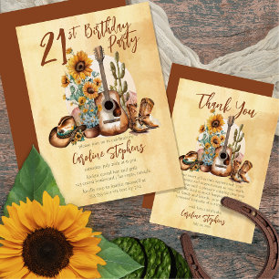 Invitation Boho Western Guitar Sunflower 50e fête d'anniversa