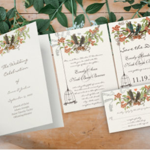 Invitation Coral Mint Vintage Birdcage Cottage Chic Mariage