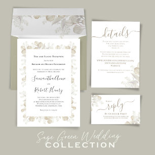 Invitation Elégant Classic Mariage Sage Green