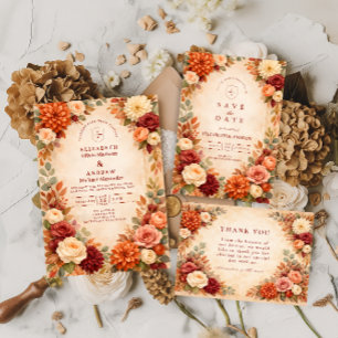 Invitation Mariage Romance Florale d'Automne