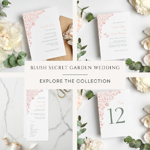 Save The Date Secret Jardin Blush rose Floral Lovebirds Mariage