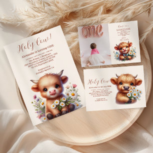 Invitation Boho Holy Cow Highland Cow 1er anniversaire