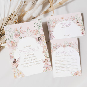 Invitation Fée 1ère Filles Florales Rose Anniversaire