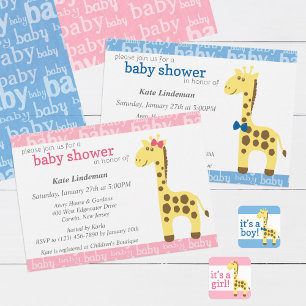 Invitation Giraffe en Baby shower bleu Bow pour garçon