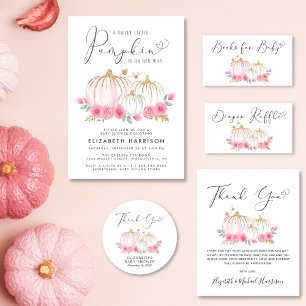 Invitation Citrouille Rose Floral Virtual Baby Girl Douche