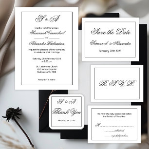 Prospectus 11,4 Cm X 14,2 Cm Monogrammes encadrés noirs minimaliste Mariage bud