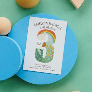 Sticker Rond Natural Wonder Young Wild and Three Birthday