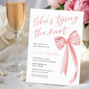 Invitation Elle noue le noeud   Fête des mariées de cou rose 