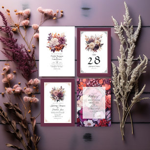Invitation Plum, gris, cuivre et Dusty Rose Mariage floral I