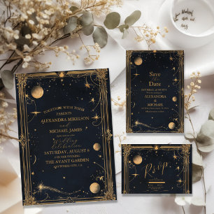 Invitation Tout En Un Vintage étoile de lune céleste Mariage
