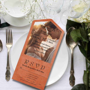 Invitation Tout En Un Chic Elegant Burnt Orange RSVP Tout En Un Mariage