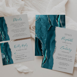 Invitation Mariage gris argenté Turquoise moderne