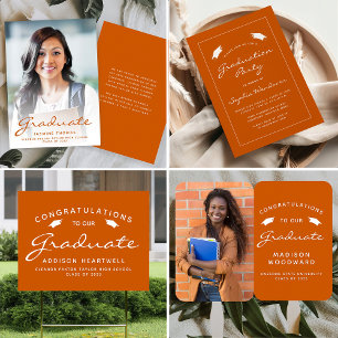 Invitation 2025 Burnt Orange White Border Graduation Party