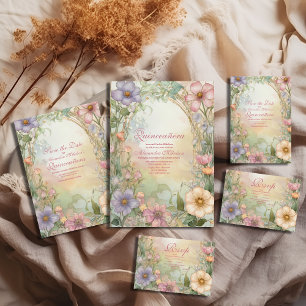 Cartons Réponse Célébration de Quinceanera Florale Rose