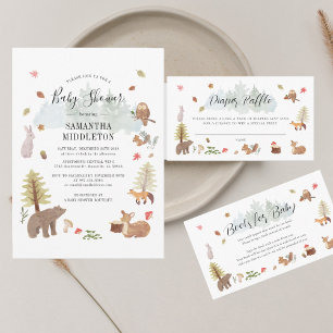 Carte D'accompagnement Bois Animaux Réserver Demande Baby shower