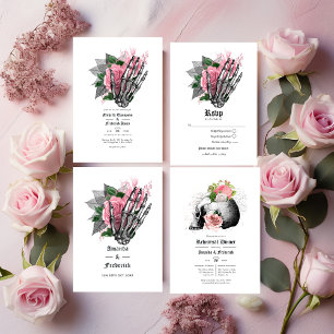 Pink Floral Skeleton Programme de mariage gothique