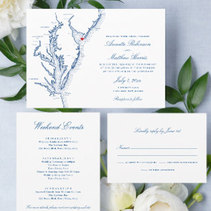 Invitation Tout En Un Cape May New Jersey Elegant Navy QR Mariage