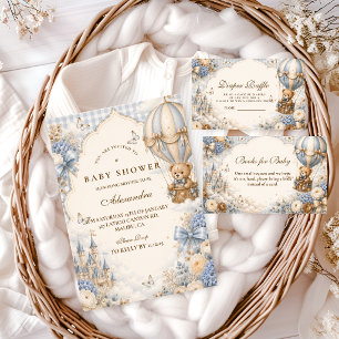Invitation Élégante Baby Shower Ours Brun et Bleu