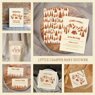 Sticker Carré Camping Baby shower Petit Camper Bois