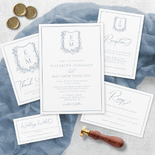 Carte De Remerciements Elégant bleu bleu floral Crest Mariage