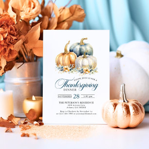 Sticker Rond Bon thanksgiving Blue Orange Gold Citrouilles