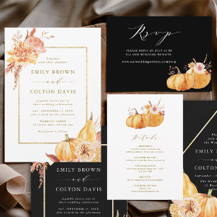Carte D'accompagnement Rustic Fall Floral Citrouille Détails Mariage Or
