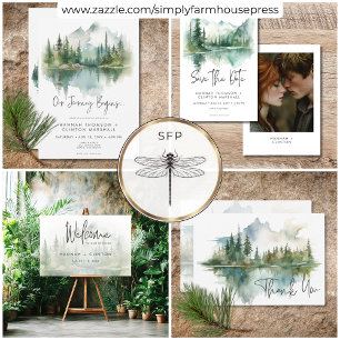 Invitation Rustic Mountain Lake Scene Mariage d'aquarelle
