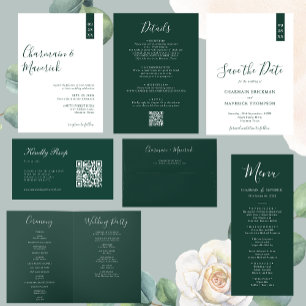Carte De Remerciements Élégant Emerald Green Script Mariage photo