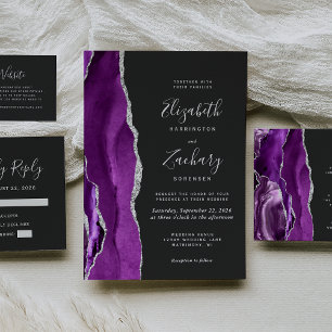 Carte D'accompagnement Budget Purple Argent Agate Dark Mariage QR Code