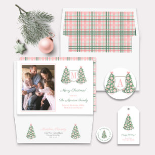 Sticker Rond Arbre de Noël rose Chinoiserie Adresse de retour