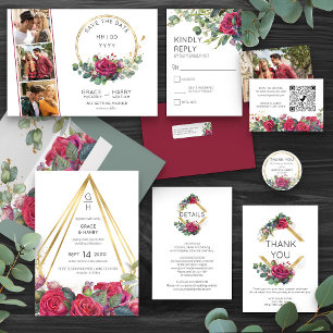 Carte D'accompagnement Red Rose et Eucaluptus Détails du Mariage