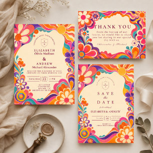 Invitation Mariage Rétro Groovy des Années 60
