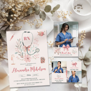 Carte De Remerciements Pink Photo Watercolor École de soins infirmiers
