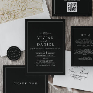 Invitation Minimaliste   Mariage de cadre noir foncé