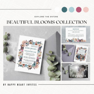 Invitation Belles fleurs Floral Spring Pastel Turquoise Maria