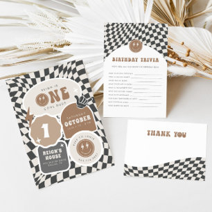 Carte De Remerciements Premier anniversaire du Rad Cool Dude Boy À damier