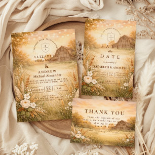 Carte De Remerciements Guirlande lumineuse de mariage de pré de grange ru